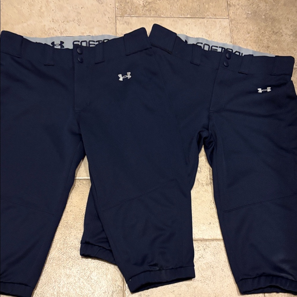 2 Pair Under Armour Kids Navy Athletic Softball Pants